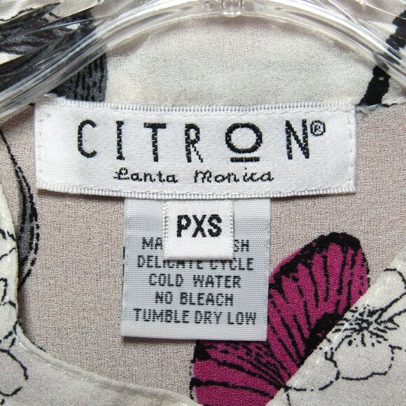 Citron Santa Monica Silk Blouse Top Butterfly Floral PXS Button Up Art to Wear - Picture 5 of 9